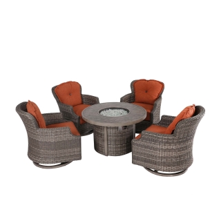 Nuu Garden Tenaya 5 piece wicker fire pit sofa set